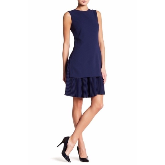 Theory Malkan Pleated Skirt Navy Crepe Dress - Picture 2 of 11